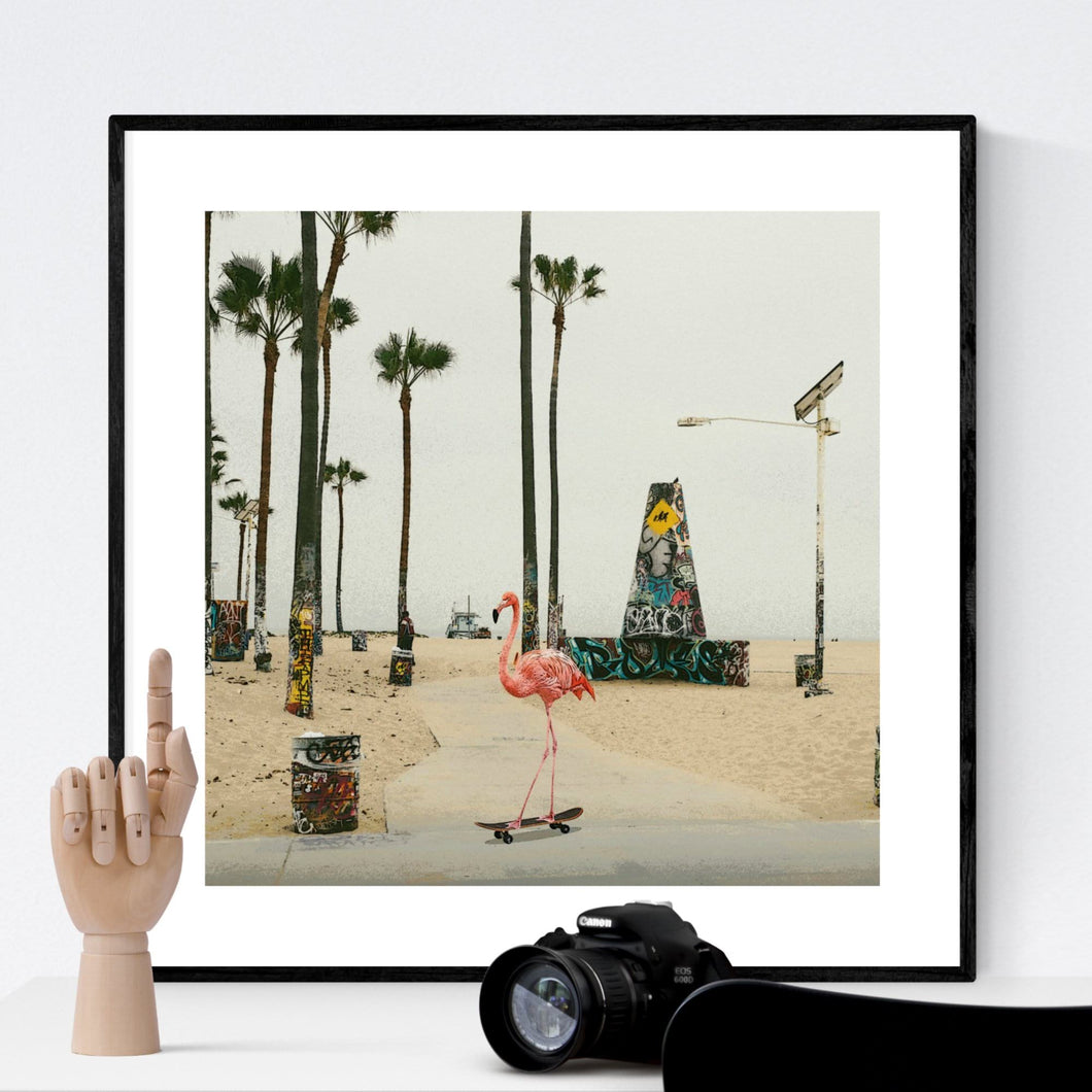 Venice Beach Flamingo - original kunst af Helt Sort