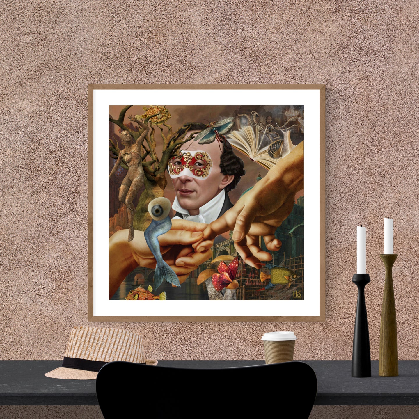 Just Another Fairytale - original surrealistisk kunst, der er en collage hvor hovedpersonen er H.C. Andersen - af billedkunstner og surrealist Hugo Sax